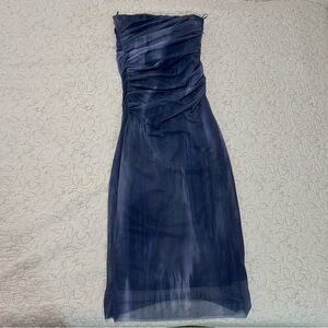 Zara Blue Strapless Mesh Dress